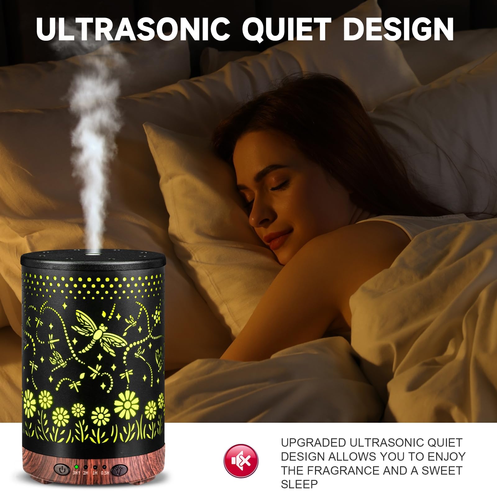 Essential Oil Diffuser 120ML Metal Aromatherapy Diffuser with Timer, Cool Mist Humidifier with Auto Shut-Off & 7 Color Lights for Home Office Spa (Tree)