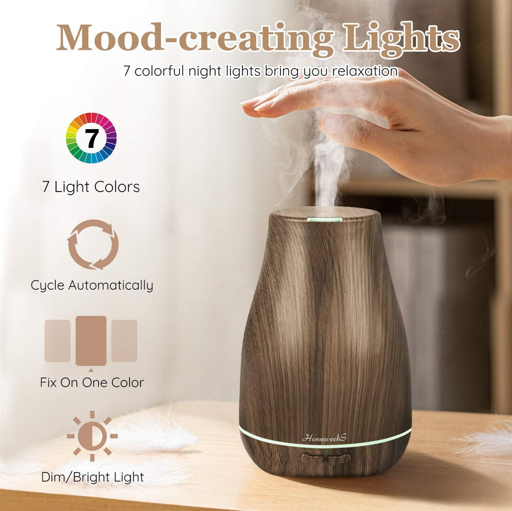 Homeweeks Diffusers, 100ml Colorful Essential Oil Diffuser with Adjustable Mist Mode, Auto Off Aroma for Bedroom/Office/Trip (100 ML 1 Pack)