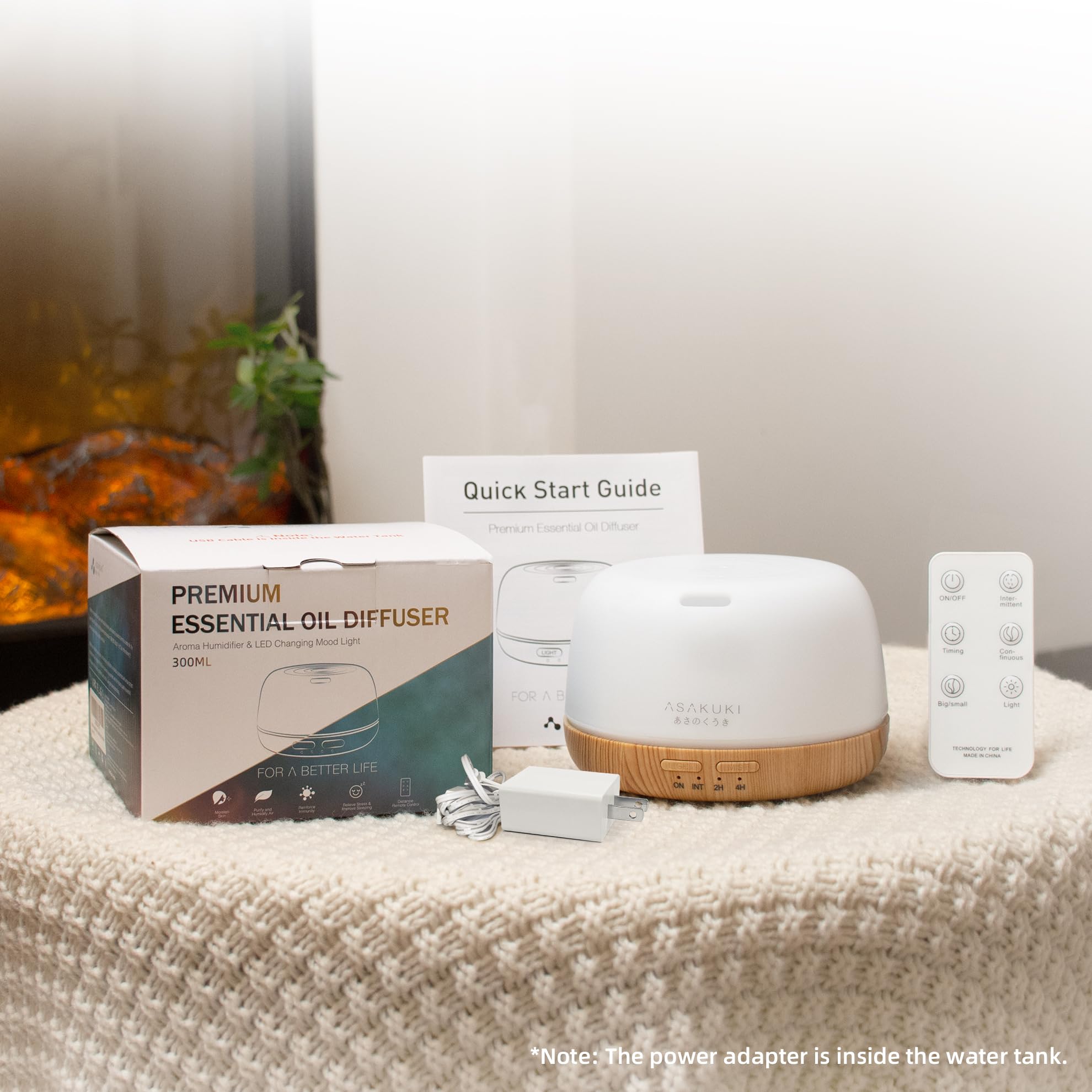 ASAKUKI Essential Oil Diffuser 500ml, Ultrasonic Aromatherapy Humidifier with Remote Control, 7 LED Colors, Timer & Auto-Off, Large Room Diffuser Valentine's Gift (Yellow)