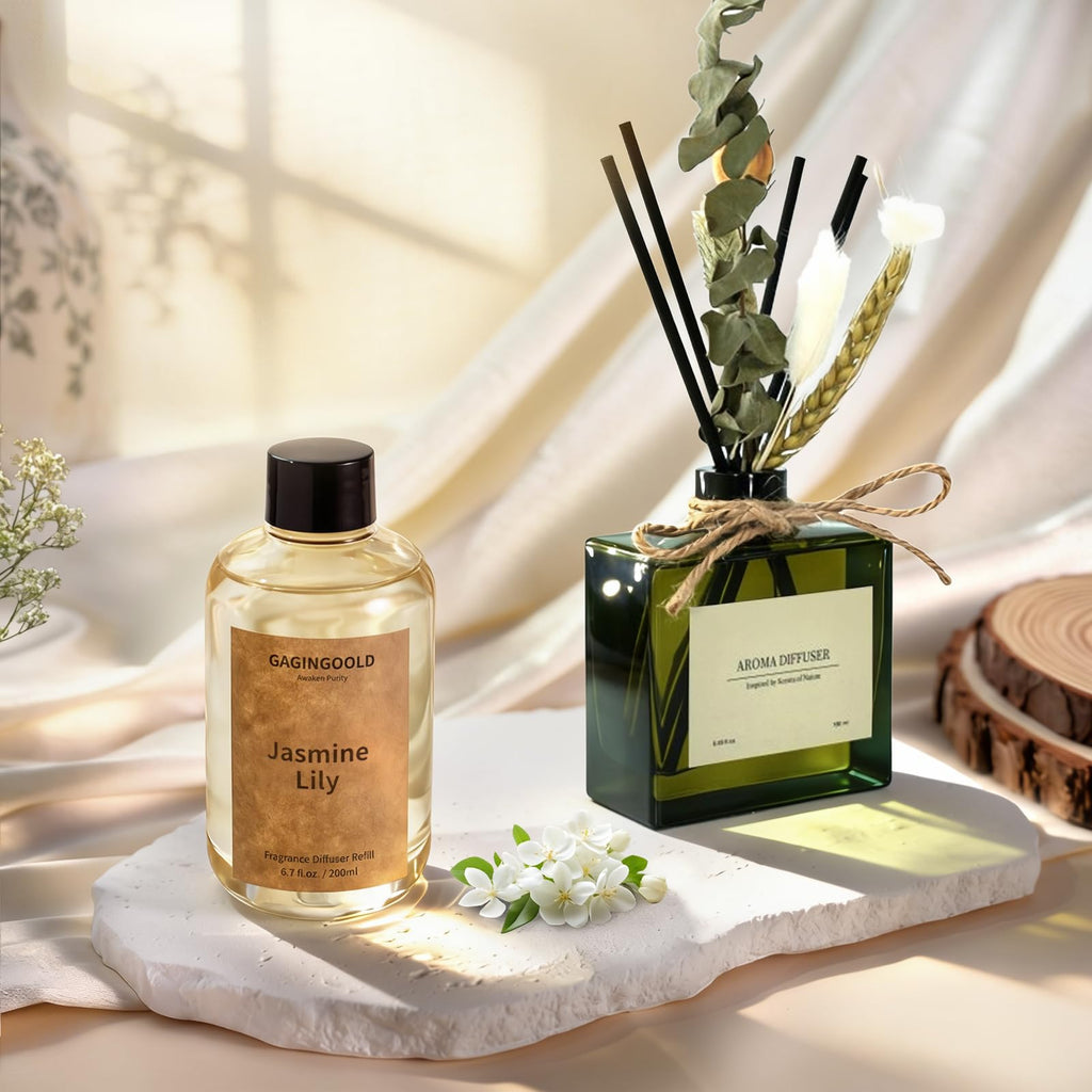 Reed Diffuser, 4 oz Earthy Sandalwood Scent Diffuser with 7 Sticks, Long Lasting Reed diffusers for Home, Elegant Fragrance for Bathroom Bedroom Office Decor, Air Fresh