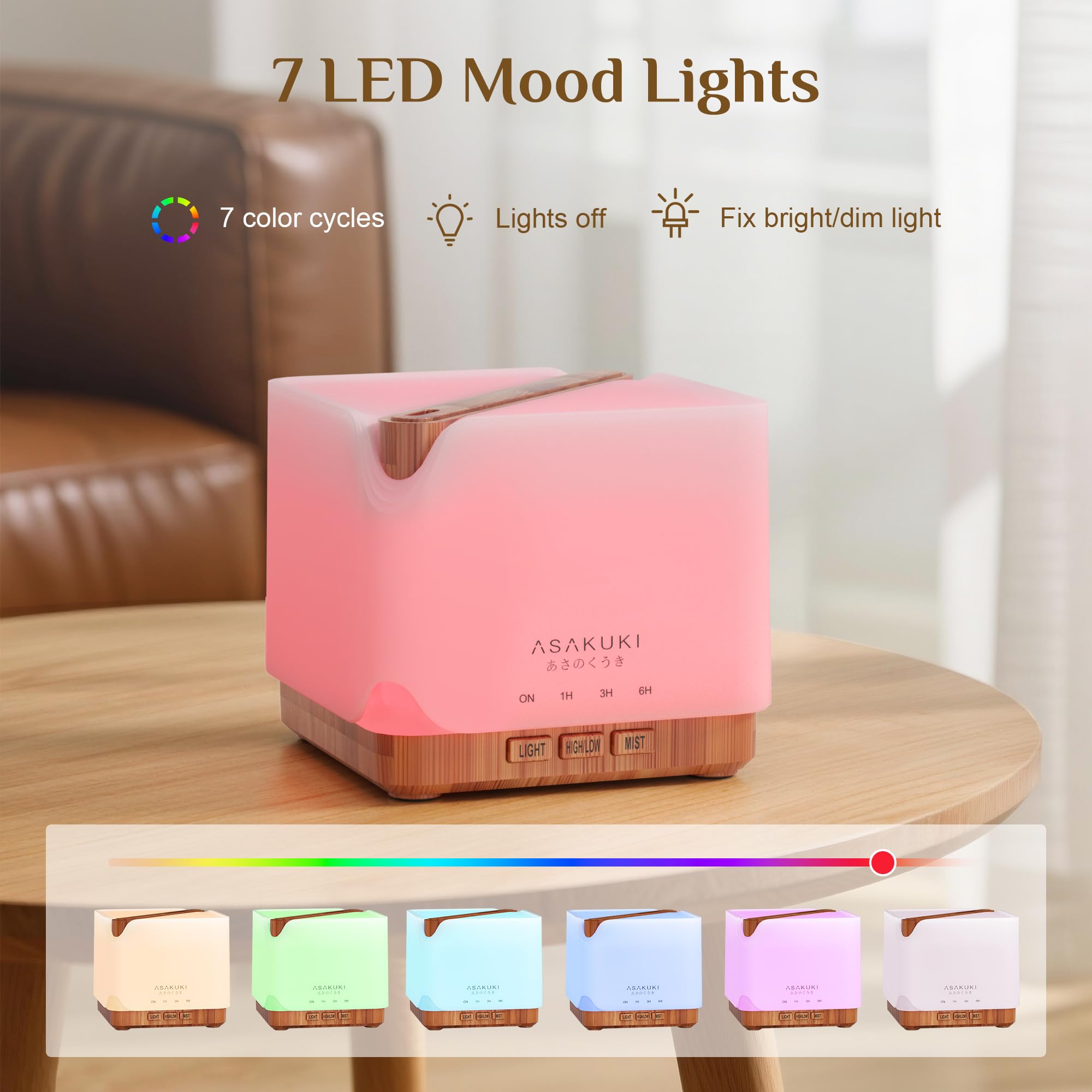 ASAKUKI 700 ml Premium Essential Oil Diffuser, 5 in 1 Ultrasonic Aromatherapy Fragrant Oil Vaporizer Humidifier, Timer and Auto-Off Safety Switch, 7 LED Light Colors, Valentine's Day Gift