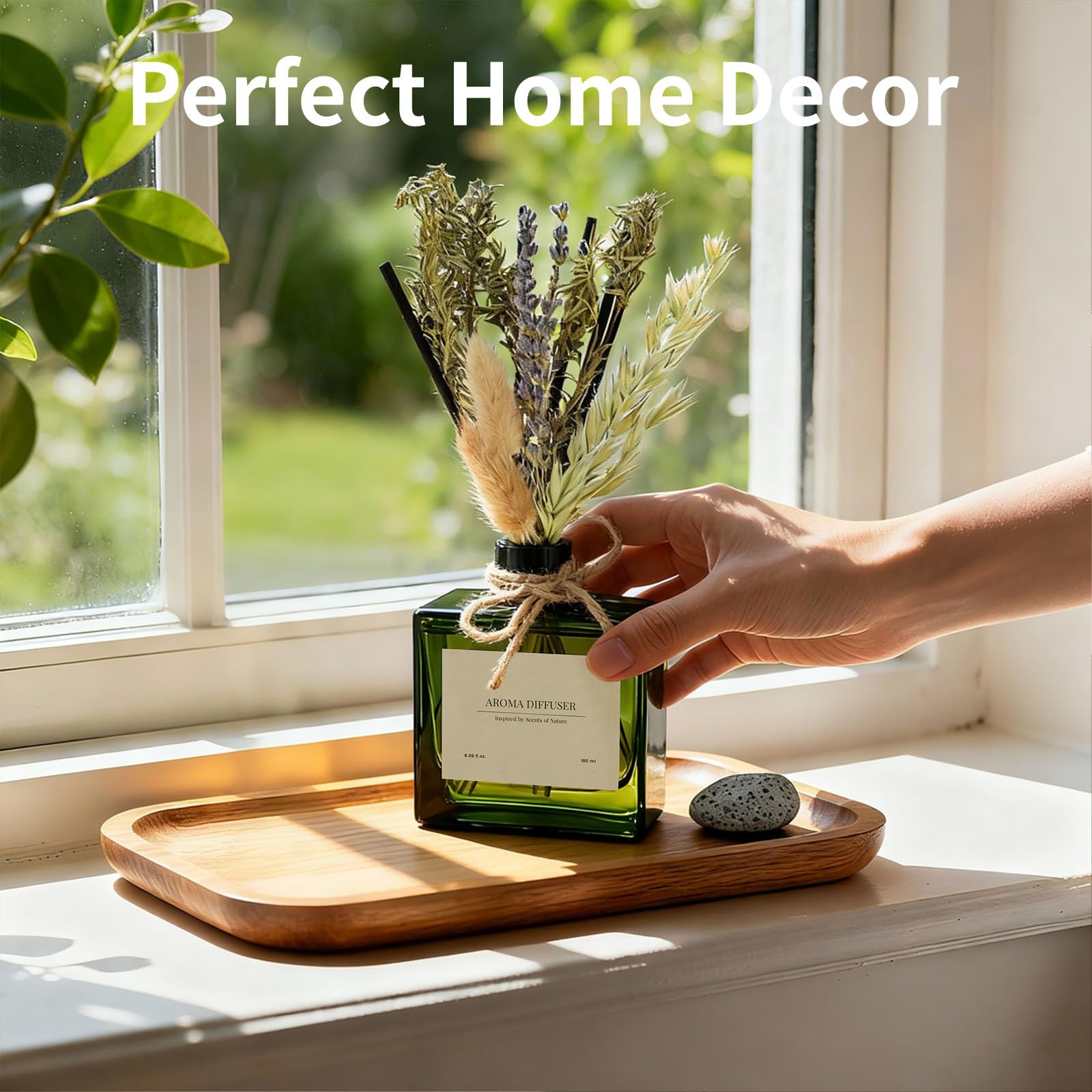 Reed Diffuser, 4 oz Earthy Sandalwood Scent Diffuser with 7 Sticks, Long Lasting Reed diffusers for Home, Elegant Fragrance for Bathroom Bedroom Office Decor, Air Fresh