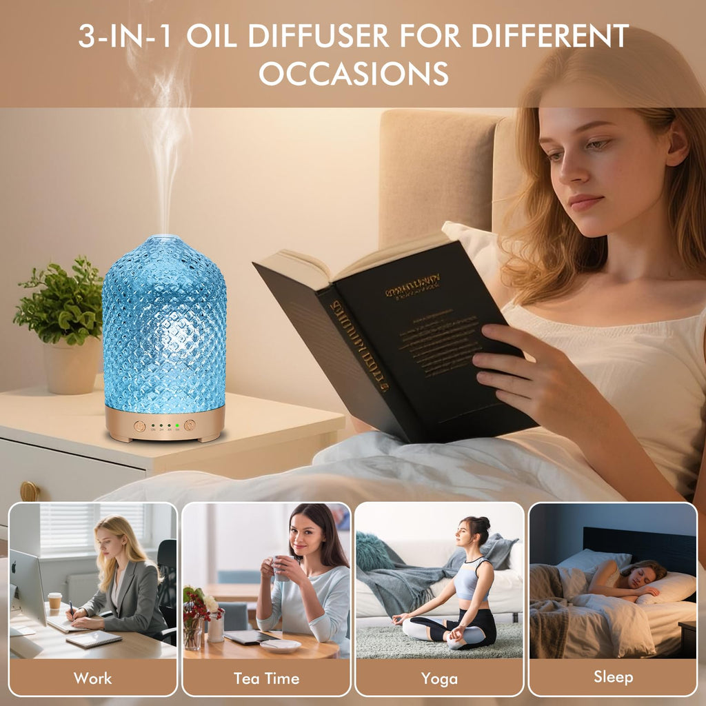 Essential Oil Diffuser 200ml-Ultrasonic Aroma Diffuser with 4 Timers, Aromatherapy Diffuser 7 Color LED Lights with Auto Shut-Off Protection for Home Office Yoga Valentine Gift (Ceramic White)