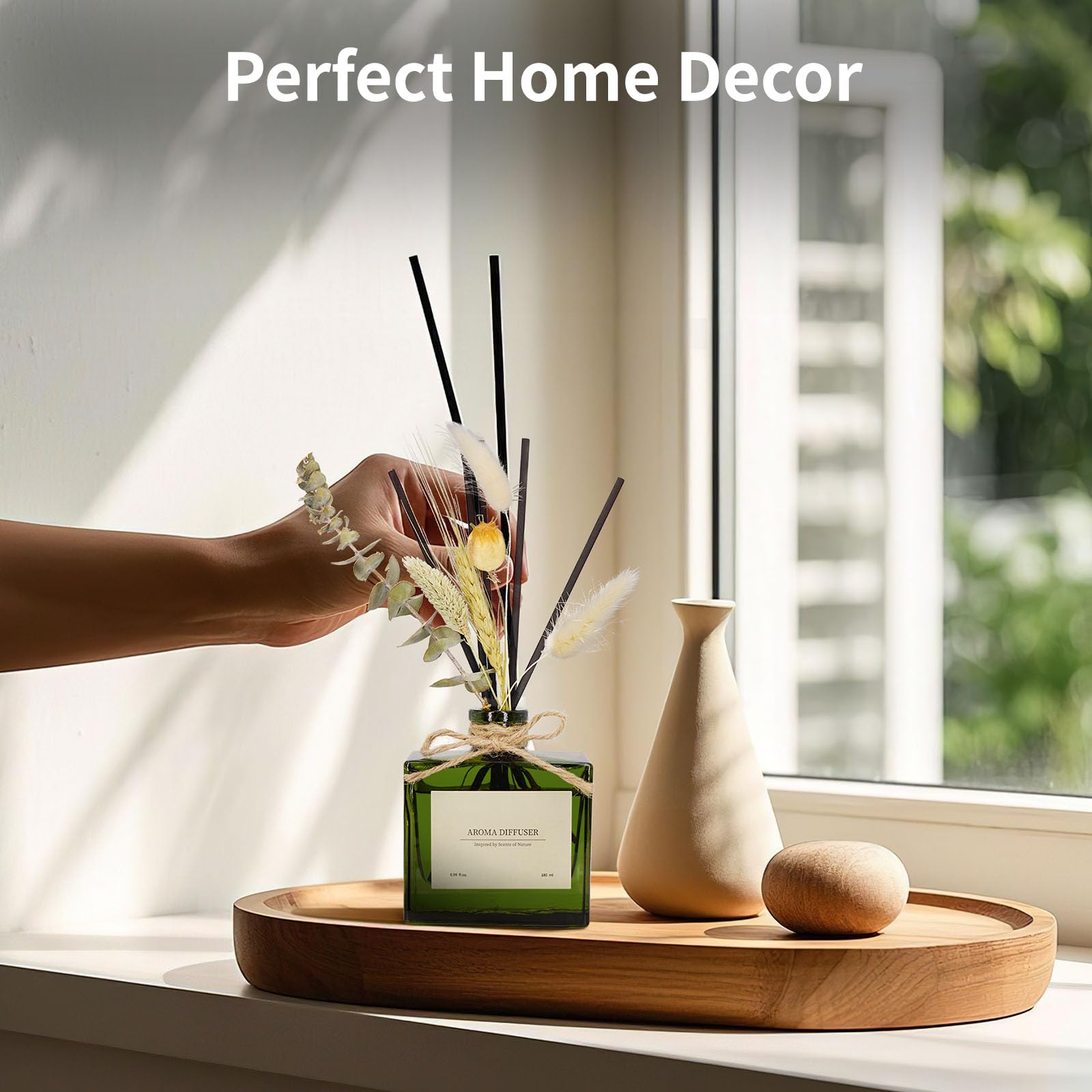 Reed Diffuser, 4 oz Earthy Sandalwood Scent Diffuser with 7 Sticks, Long Lasting Reed diffusers for Home, Elegant Fragrance for Bathroom Bedroom Office Decor, Air Fresh