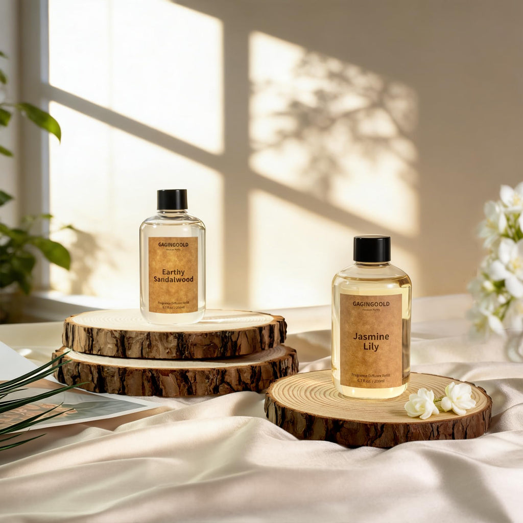 Reed Diffuser, 4 oz Earthy Sandalwood Scent Diffuser with 7 Sticks, Long Lasting Reed diffusers for Home, Elegant Fragrance for Bathroom Bedroom Office Decor, Air Fresh