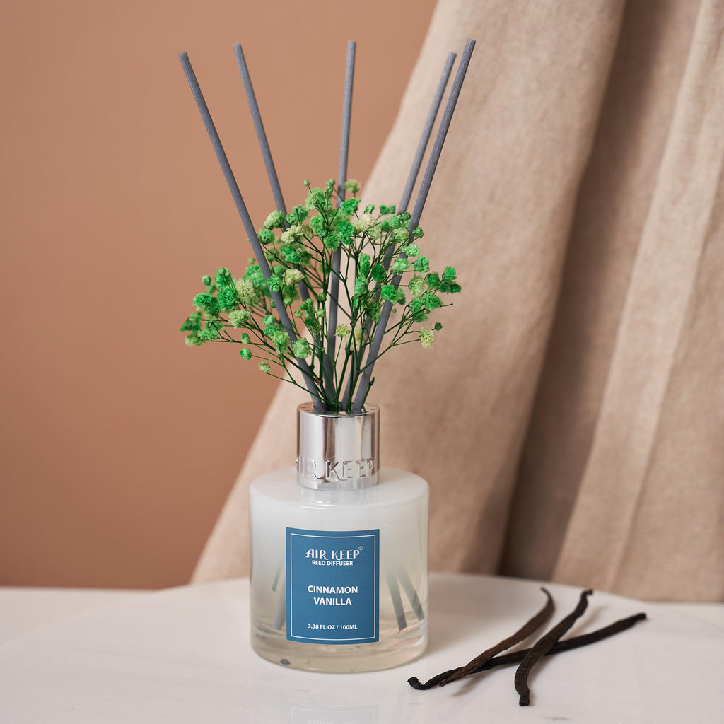 Airkeep Reed Diffuser Set,3.38 fl oz (100 ml) - Clean Linen Oil Diffusers with 8 Reed Sticks,Home Fragrance Reed Diffuser for Bathroom Shelf Decor