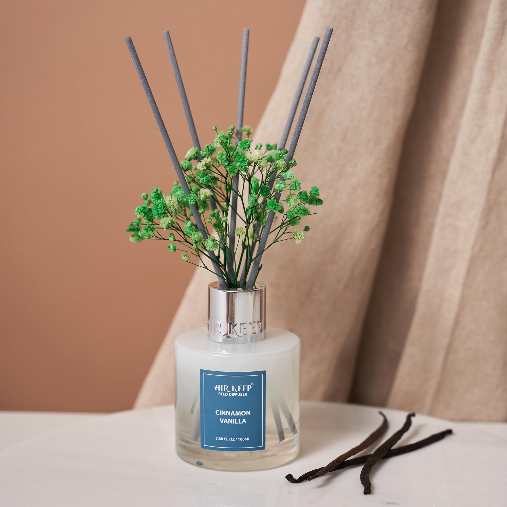 Airkeep Reed Diffuser Set,3.38 fl oz (100 ml) - Clean Linen Oil Diffusers with 8 Reed Sticks,Home Fragrance Reed Diffuser for Bathroom Shelf Decor