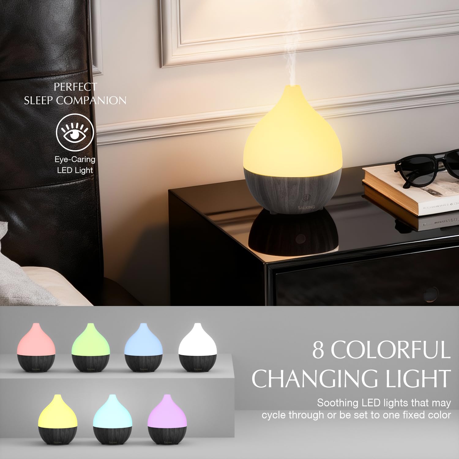 SALKING Essential Oil Diffuser, 100ml Small Aromatherapy Diffuser with Auto Shut-Off Function, Ultrasonic Diffusers for Essential Oils, Cool Mist Humidifier with Warm White Lights, for Office Home