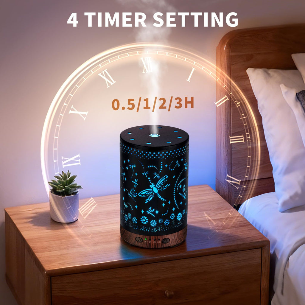 Essential Oil Diffuser 120ML Metal Aromatherapy Diffuser with Timer, Cool Mist Humidifier with Auto Shut-Off & 7 Color Lights for Home Office Spa (Tree)