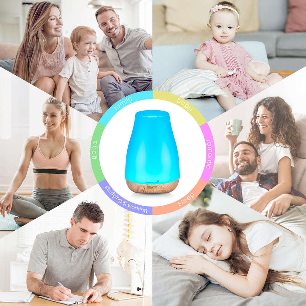 Homeweeks Diffusers, 100ml Colorful Essential Oil Diffuser with Adjustable Mist Mode, Auto Off Aroma for Bedroom/Office/Trip (100 ML 1 Pack)