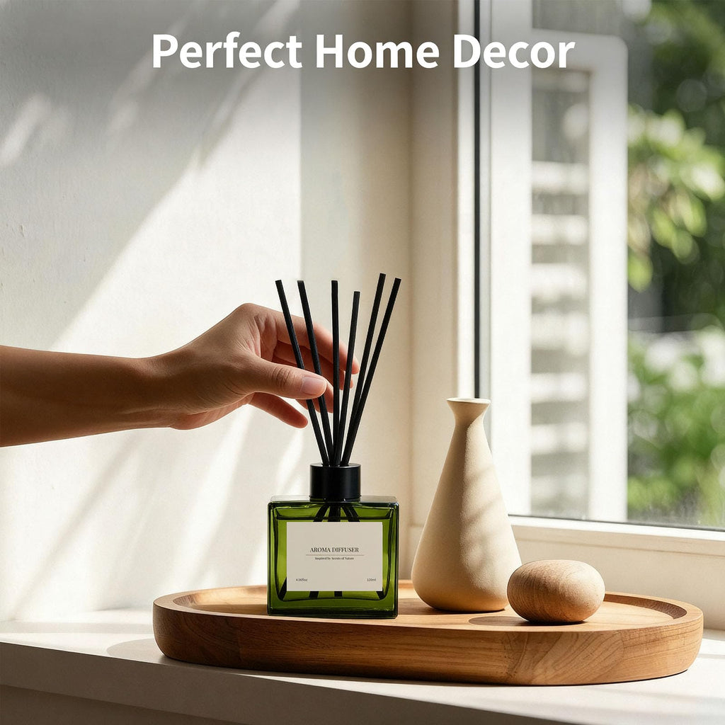 Reed Diffuser, 4 oz Earthy Sandalwood Scent Diffuser with 7 Sticks, Long Lasting Reed diffusers for Home, Elegant Fragrance for Bathroom Bedroom Office Decor, Air Fresh