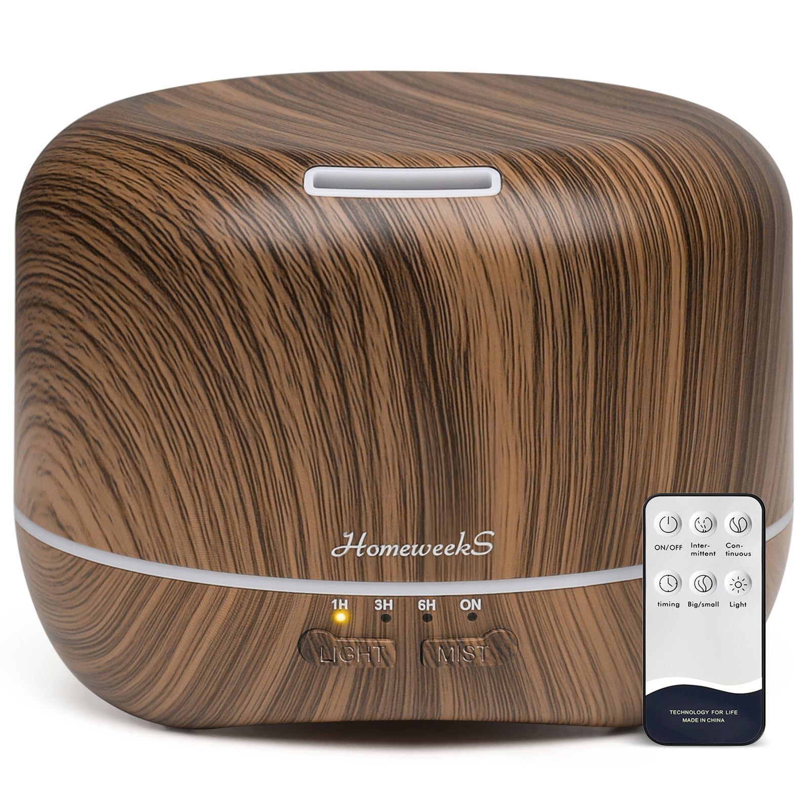 Homeweeks 300ml Essential Oil Diffuser, Quiet Aromatherapy Mist Diffusers for Essential Oils, Wood Grain, Ultrasonic, Remote Control, Timer, 7 Colors Light for Bedroom (300ml)