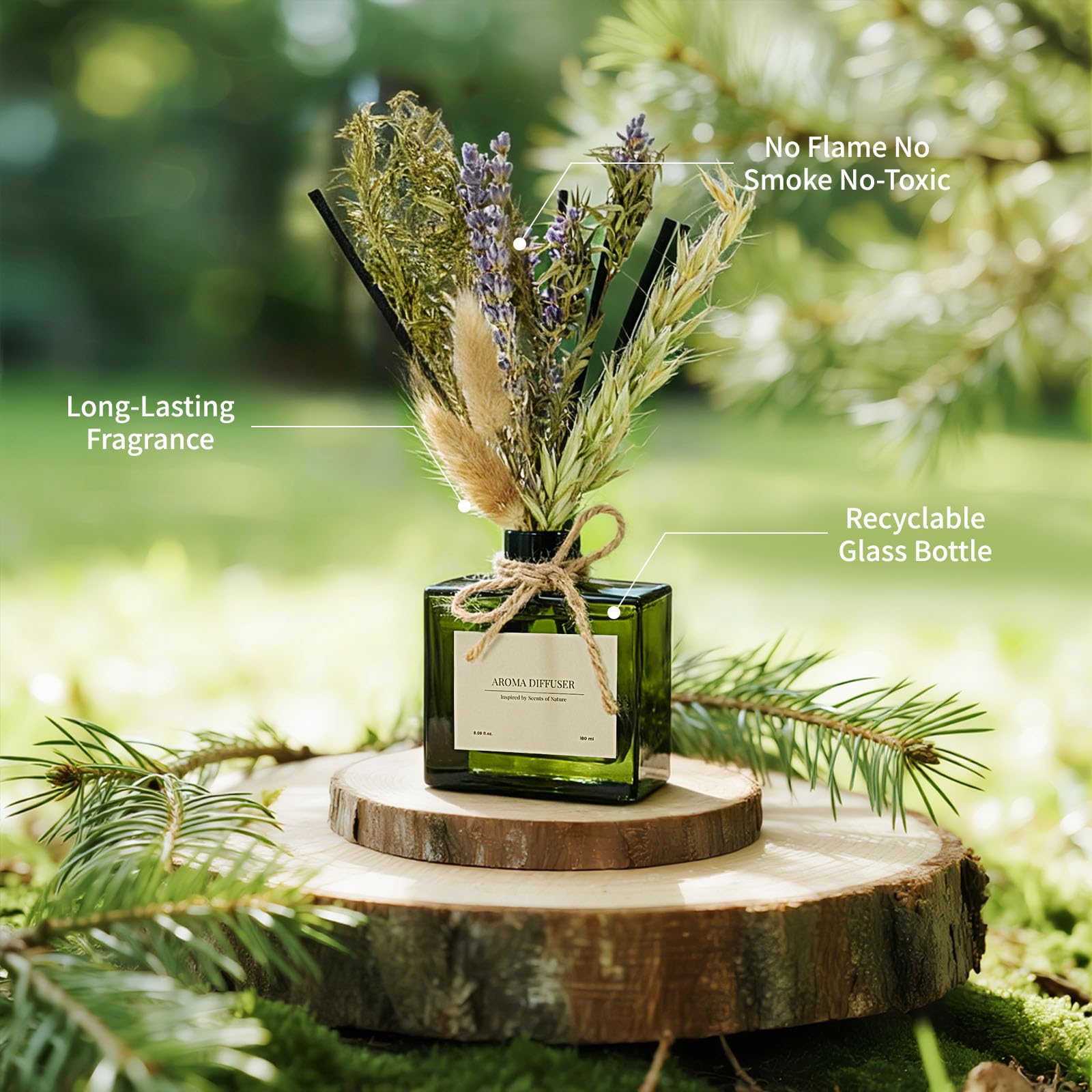 Reed Diffuser, 4 oz Earthy Sandalwood Scent Diffuser with 7 Sticks, Long Lasting Reed diffusers for Home, Elegant Fragrance for Bathroom Bedroom Office Decor, Air Fresh