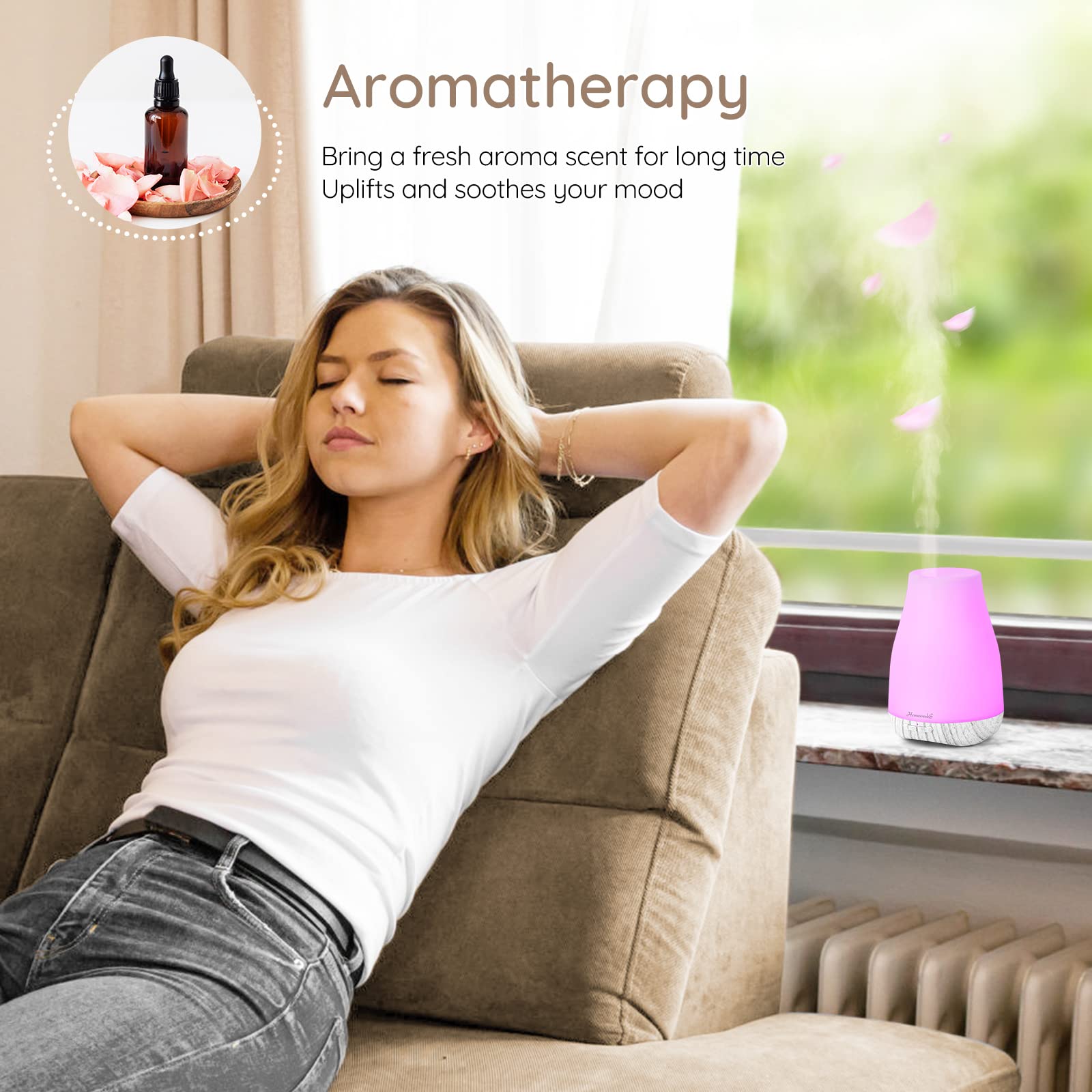Homeweeks Diffusers, 100ml Colorful Essential Oil Diffuser with Adjustable Mist Mode, Auto Off Aroma for Bedroom/Office/Trip (100 ML 1 Pack)