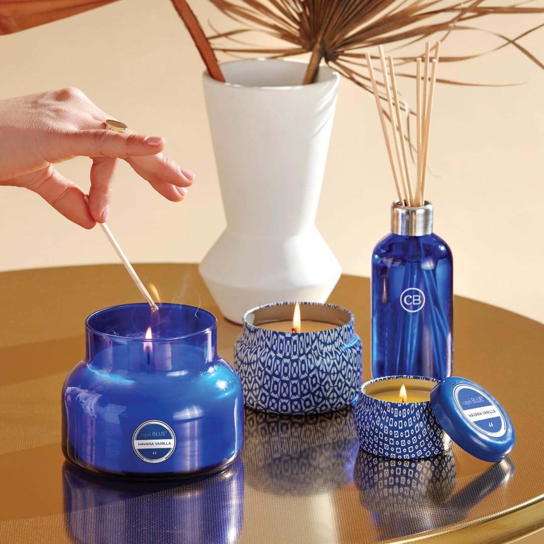 Capri Blue Volcano Reed Diffuser Set - Includes Reed Diffuser Sticks, Fragrance Oil, and Glass Bottle - Luxury Scented Room Fresheners - Cobalt Blue (8 fl oz)