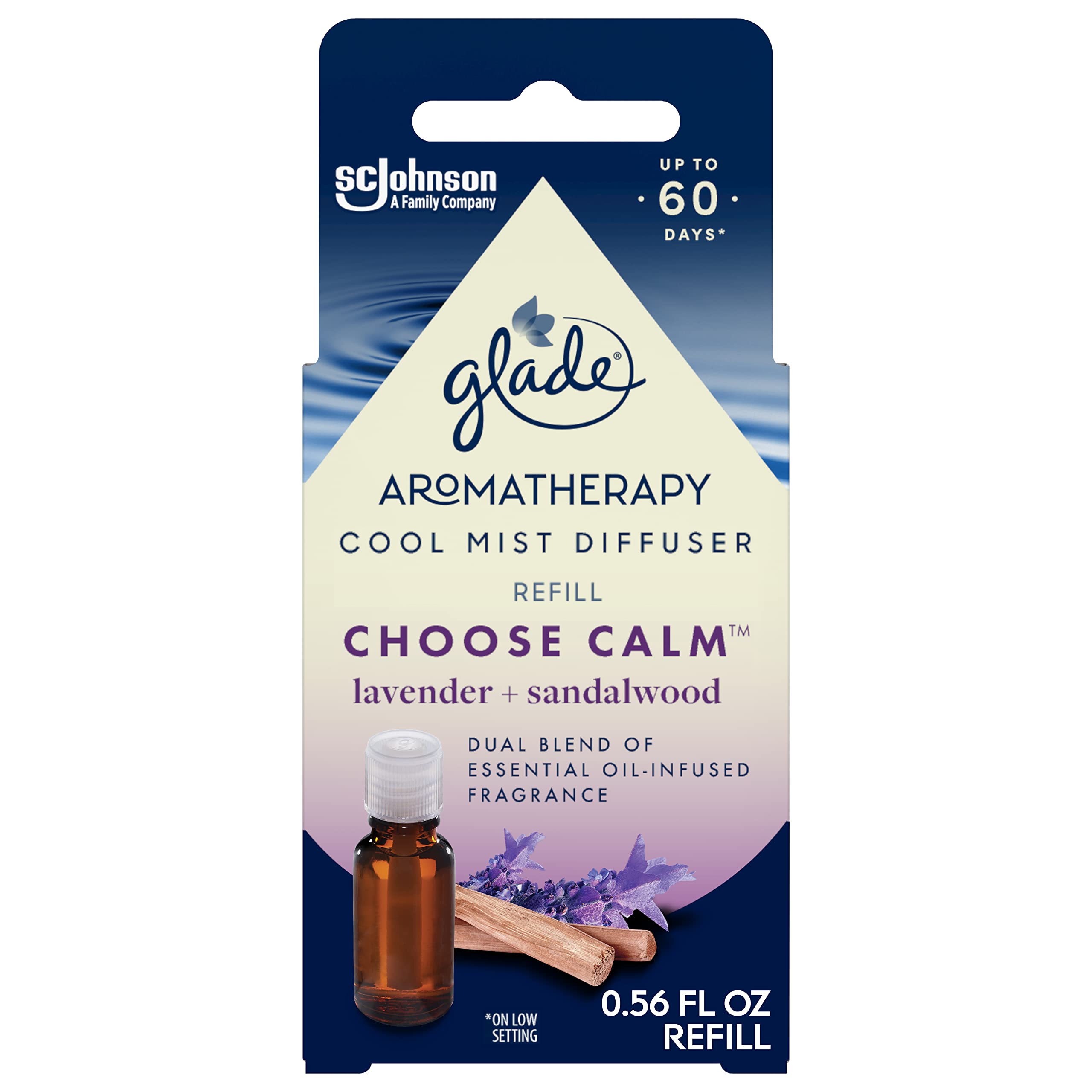 Glade Aromatherapy Diffuser & Essential Oil, Air Freshener for Home, Choose Calm Scent with Notes of Lavender & Sandalwood, 0.56 Fl Oz