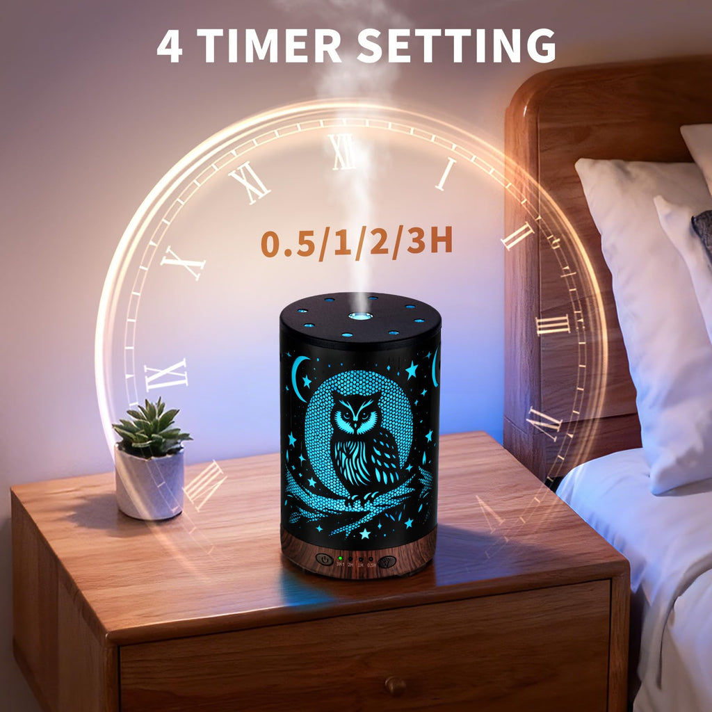 Essential Oil Diffuser 120ML Metal Aromatherapy Diffuser with Timer, Cool Mist Humidifier with Auto Shut-Off & 7 Color Lights for Home Office Spa (Tree)