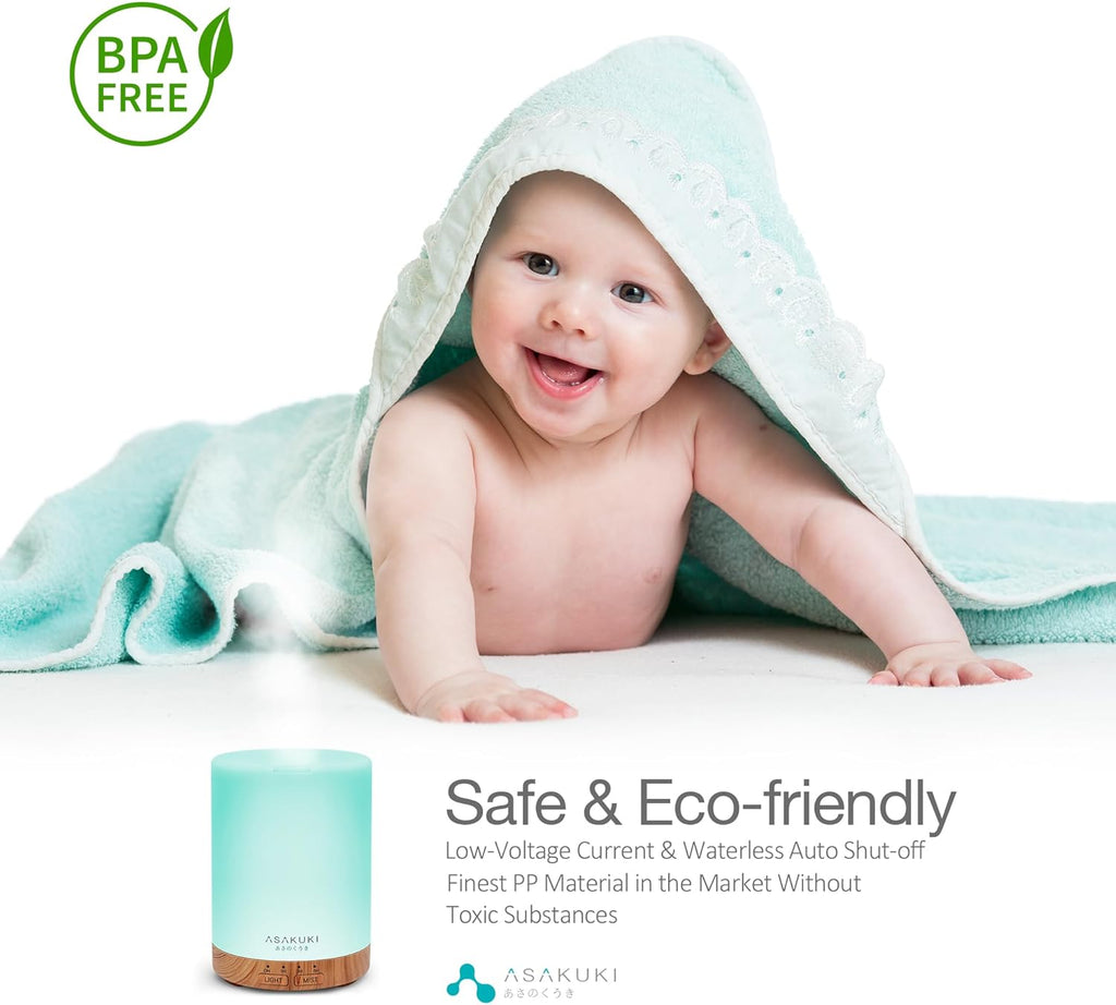 ASAKUKI 300ML Essential Oil Diffuser, Quiet 5-in-1 Premium Humidifier, Valentine's Day Gift, Home Fragrance Aroma Diffuser with 7 LED Color Changing Light and Auto-Off Switch -Light Brown