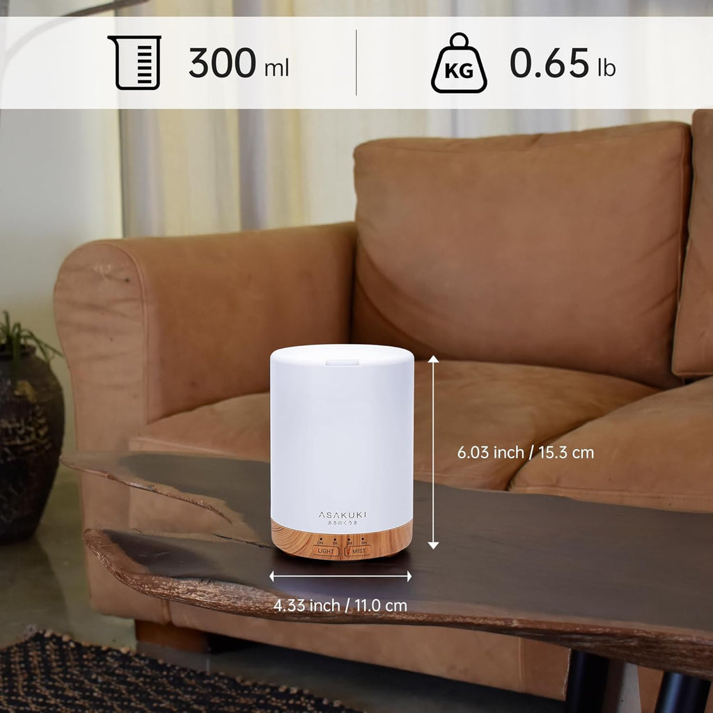 ASAKUKI 300ML Essential Oil Diffuser, Quiet 5-in-1 Premium Humidifier, Valentine's Day Gift, Home Fragrance Aroma Diffuser with 7 LED Color Changing Light and Auto-Off Switch -Light Brown