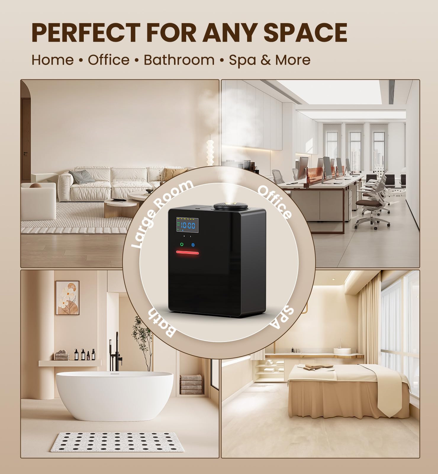 Waterless Essential Oil Diffuser 5000 Sq.Ft Coverage for Large Home, Hotel, or Office, 200ml Cold Air Scent Diffuser Machine with Bluetooth App Control, Quiet No-Heat HVAC Fragrance Diffuser