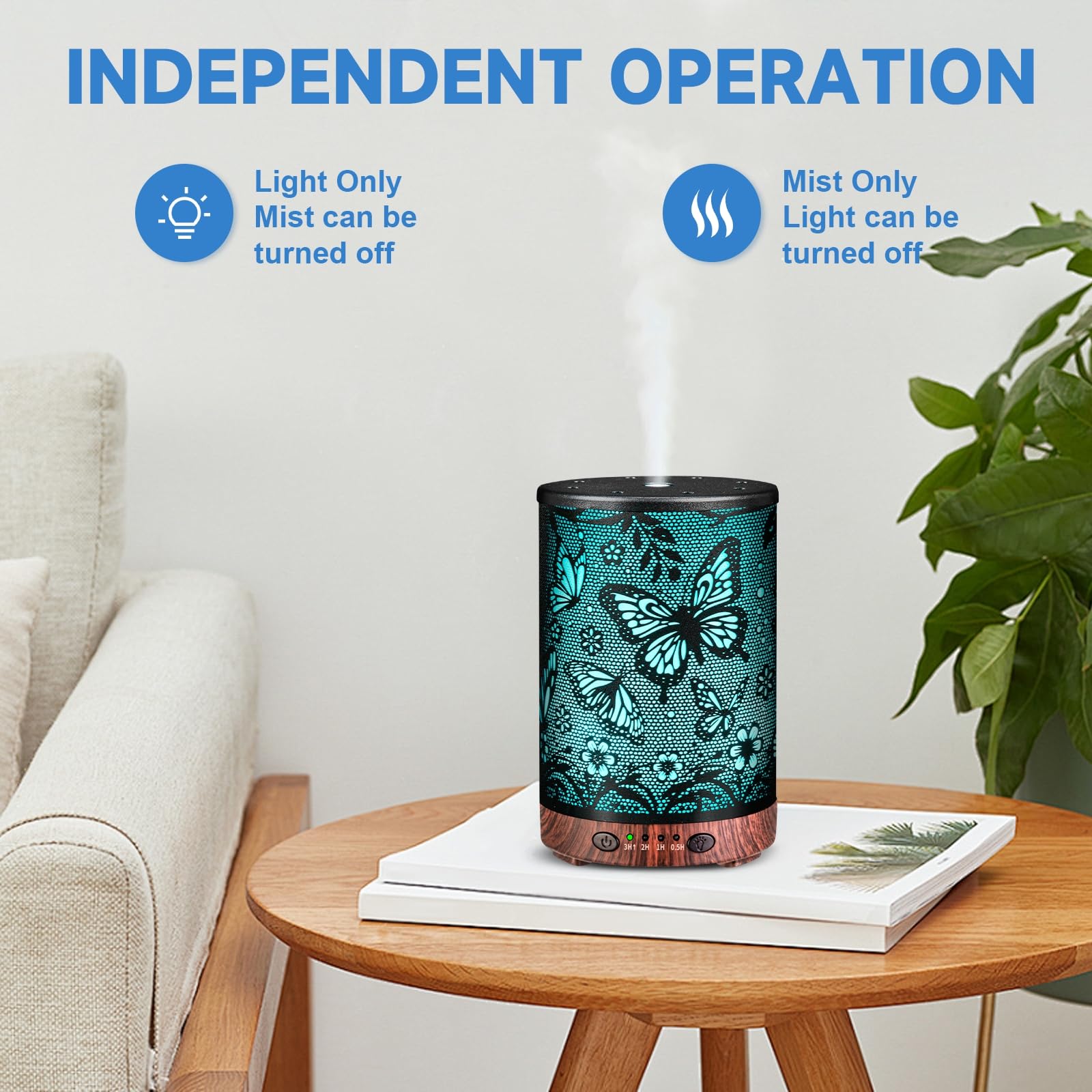 Essential Oil Diffuser 120ML Metal Aromatherapy Diffuser with Timer, Cool Mist Humidifier with Auto Shut-Off & 7 Color Lights for Home Office Spa (Tree)