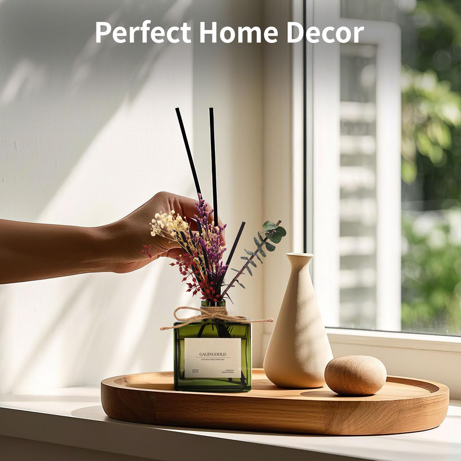 Reed Diffuser, 4 oz Earthy Sandalwood Scent Diffuser with 7 Sticks, Long Lasting Reed diffusers for Home, Elegant Fragrance for Bathroom Bedroom Office Decor, Air Fresh