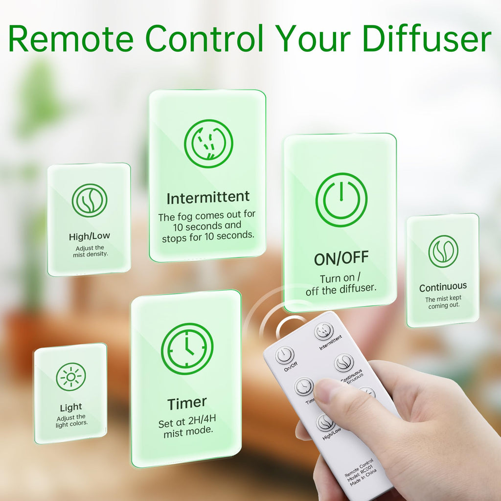 ASAKUKI Essential Oil Diffuser 500ml, Ultrasonic Aromatherapy Humidifier with Remote Control, 7 LED Colors, Timer & Auto-Off, Large Room Diffuser Valentine's Gift (Yellow)