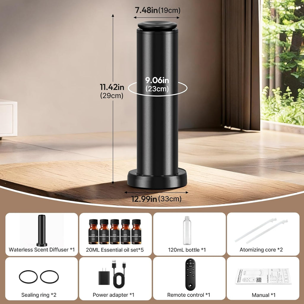 Waterless Scent Diffuser Starter Kit - 21000 ft³ Coverage,Hotel Collection Diffuser with Remote/LED Light,Suitable for Home, Office, Hotel