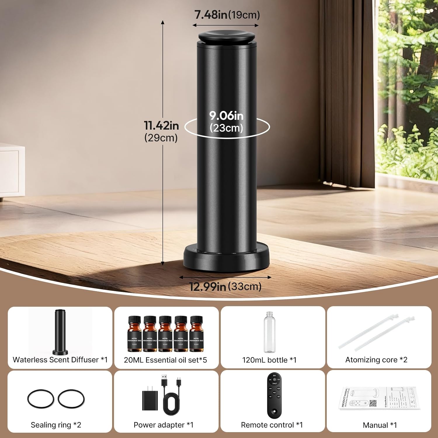 Waterless Scent Diffuser Starter Kit - 21000 ft³ Coverage,Hotel Collection Diffuser with Remote/LED Light,Suitable for Home, Office, Hotel