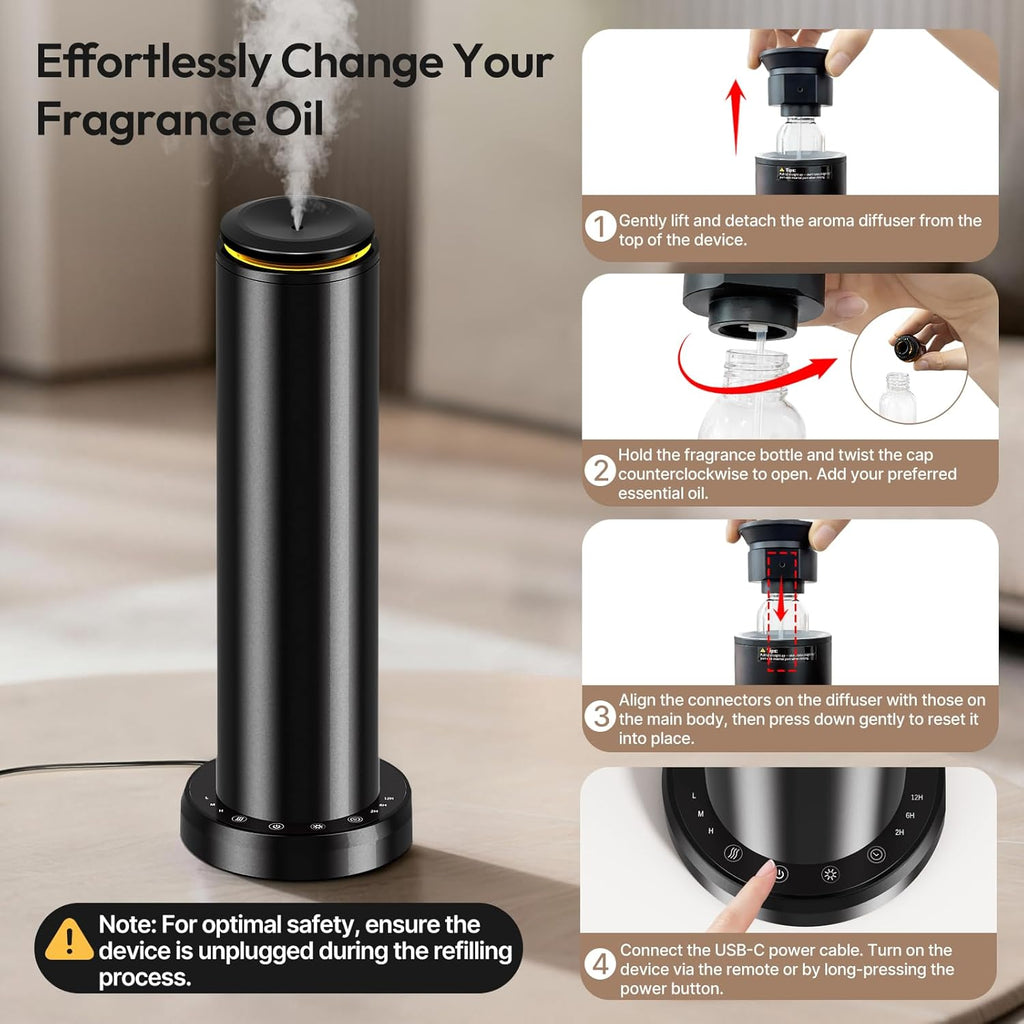 Waterless Scent Diffuser Starter Kit - 21000 ft³ Coverage,Hotel Collection Diffuser with Remote/LED Light,Suitable for Home, Office, Hotel