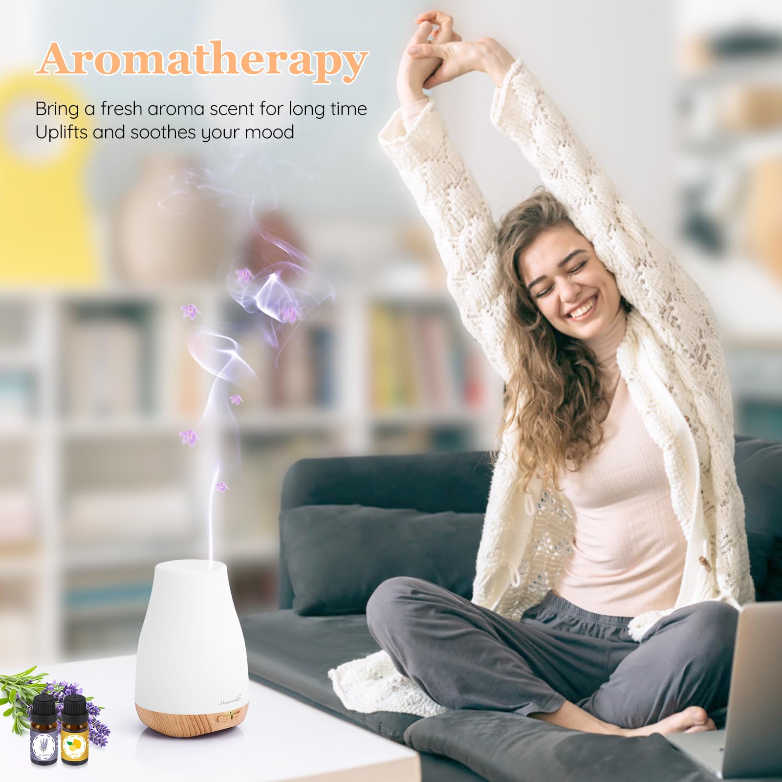 Homeweeks Diffusers, 100ml Colorful Essential Oil Diffuser with Adjustable Mist Mode, Auto Off Aroma for Bedroom/Office/Trip (100 ML 1 Pack)