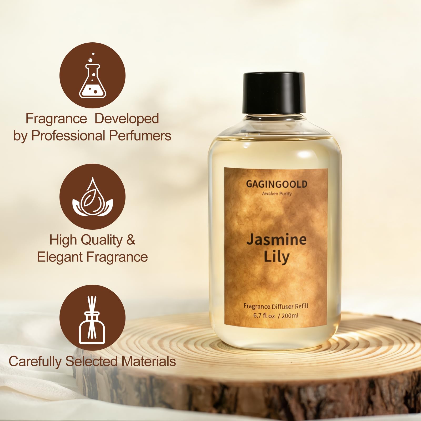 Reed Diffuser, 4 oz Earthy Sandalwood Scent Diffuser with 7 Sticks, Long Lasting Reed diffusers for Home, Elegant Fragrance for Bathroom Bedroom Office Decor, Air Fresh