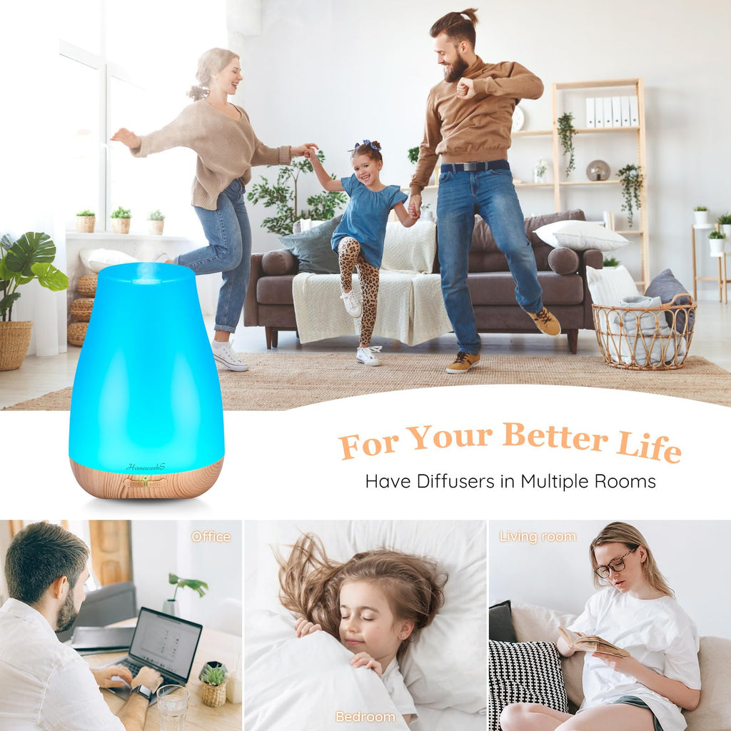 Homeweeks Diffusers, 100ml Colorful Essential Oil Diffuser with Adjustable Mist Mode, Auto Off Aroma for Bedroom/Office/Trip (100 ML 1 Pack)