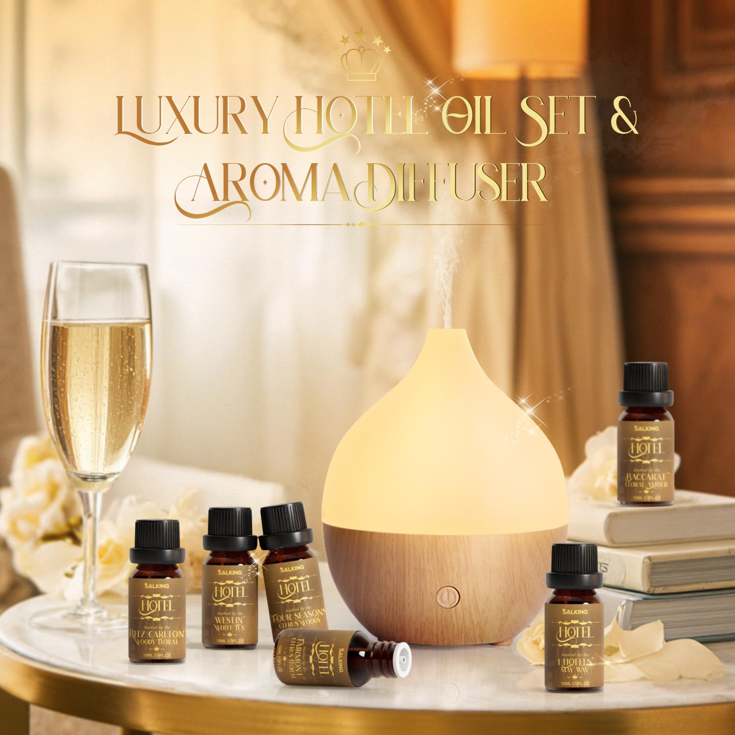 SALKING Essential Oil Diffuser, 100ml Small Aromatherapy Diffuser with Auto Shut-Off Function, Ultrasonic Diffusers for Essential Oils, Cool Mist Humidifier with Warm White Lights, for Office Home