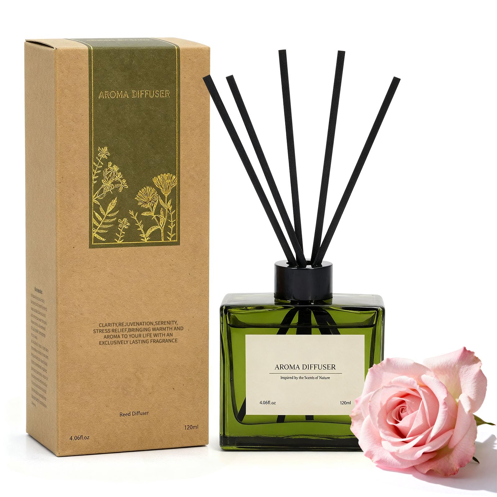 Reed Diffuser, 4 oz Earthy Sandalwood Scent Diffuser with 7 Sticks, Long Lasting Reed diffusers for Home, Elegant Fragrance for Bathroom Bedroom Office Decor, Air Fresh