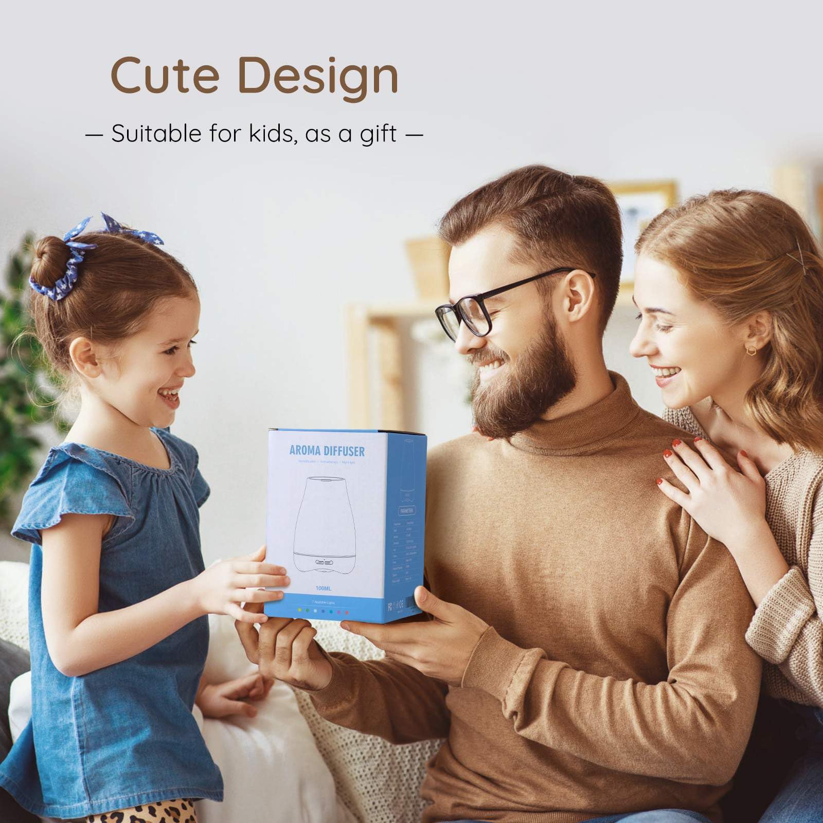 Homeweeks Diffusers, 100ml Colorful Essential Oil Diffuser with Adjustable Mist Mode, Auto Off Aroma for Bedroom/Office/Trip (100 ML 1 Pack)