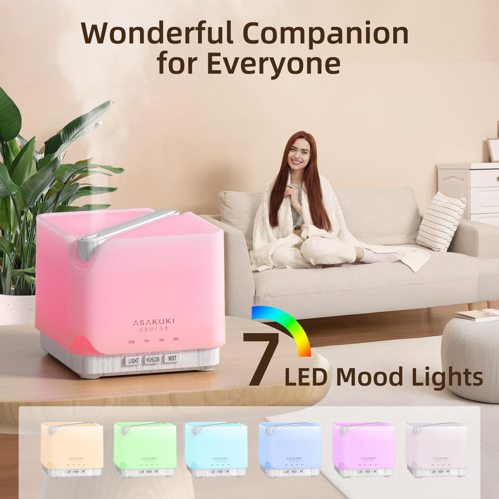 ASAKUKI 700 ml Premium Essential Oil Diffuser, 5 in 1 Ultrasonic Aromatherapy Fragrant Oil Vaporizer Humidifier, Timer and Auto-Off Safety Switch, 7 LED Light Colors, Valentine's Day Gift