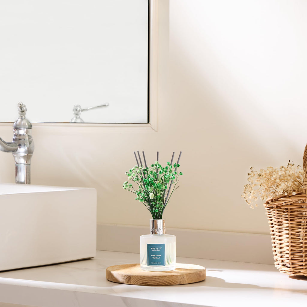 Airkeep Reed Diffuser Set,3.38 fl oz (100 ml) - Clean Linen Oil Diffusers with 8 Reed Sticks,Home Fragrance Reed Diffuser for Bathroom Shelf Decor
