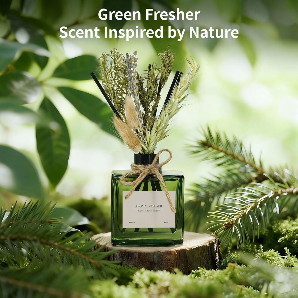 Reed Diffuser, 4 oz Earthy Sandalwood Scent Diffuser with 7 Sticks, Long Lasting Reed diffusers for Home, Elegant Fragrance for Bathroom Bedroom Office Decor, Air Fresh