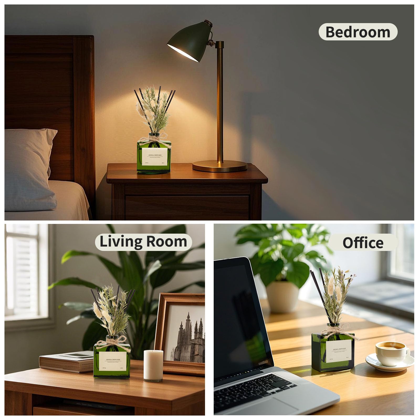 Reed Diffuser, 4 oz Earthy Sandalwood Scent Diffuser with 7 Sticks, Long Lasting Reed diffusers for Home, Elegant Fragrance for Bathroom Bedroom Office Decor, Air Fresh