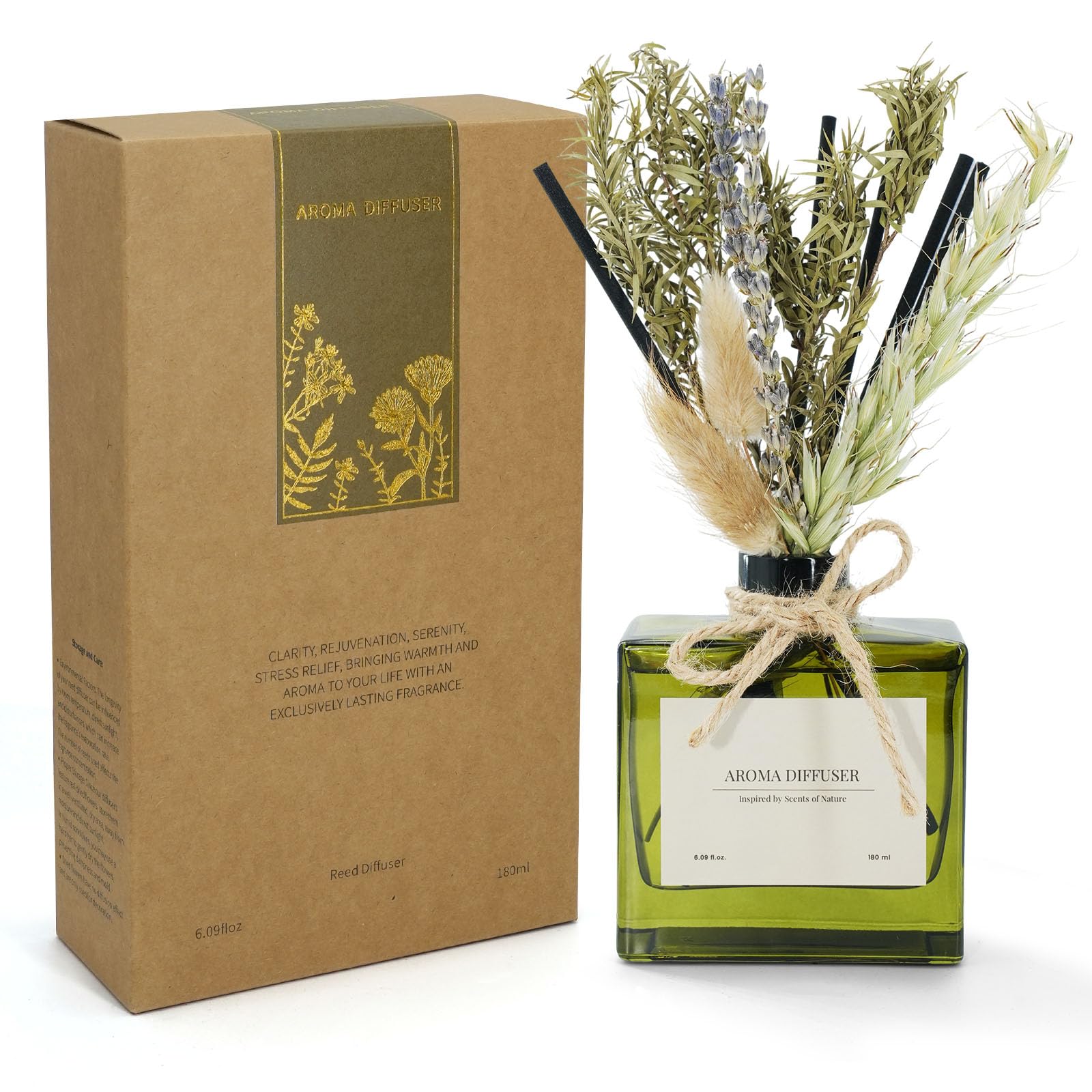 Reed Diffuser, 4 oz Earthy Sandalwood Scent Diffuser with 7 Sticks, Long Lasting Reed diffusers for Home, Elegant Fragrance for Bathroom Bedroom Office Decor, Air Fresh