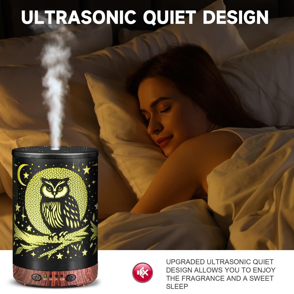 Essential Oil Diffuser 120ML Metal Aromatherapy Diffuser with Timer, Cool Mist Humidifier with Auto Shut-Off & 7 Color Lights for Home Office Spa (Tree)