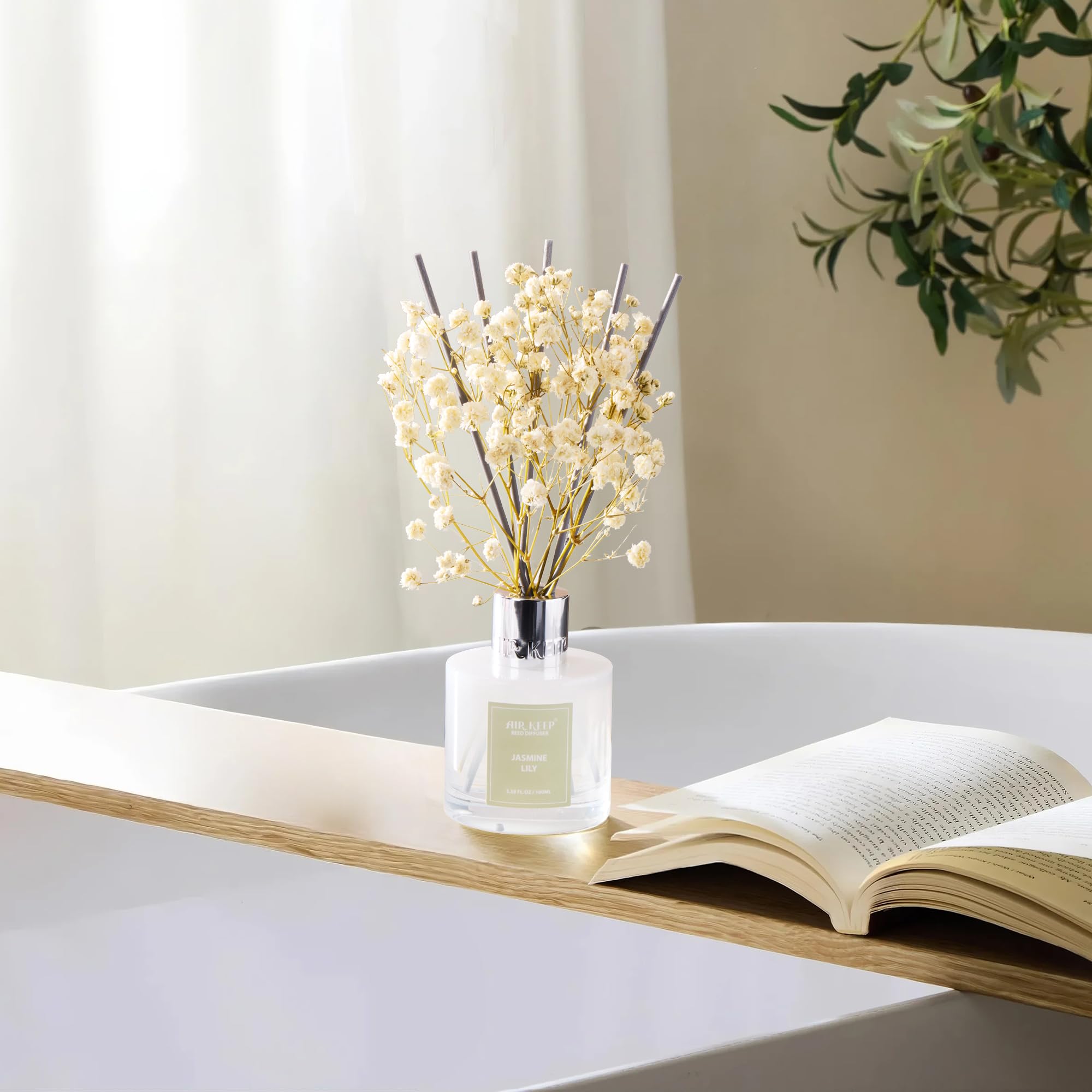Airkeep Reed Diffuser Set,3.38 fl oz (100 ml) - Clean Linen Oil Diffusers with 8 Reed Sticks,Home Fragrance Reed Diffuser for Bathroom Shelf Decor