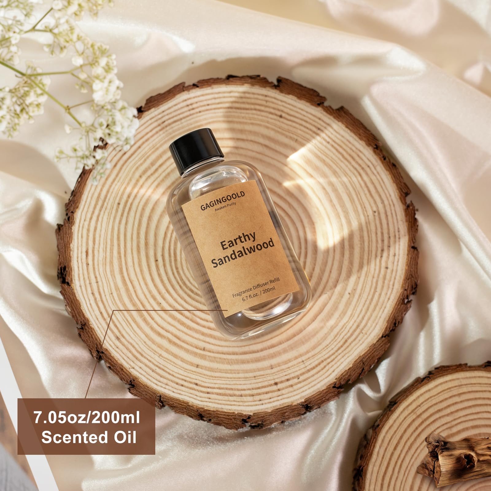 Reed Diffuser, 4 oz Earthy Sandalwood Scent Diffuser with 7 Sticks, Long Lasting Reed diffusers for Home, Elegant Fragrance for Bathroom Bedroom Office Decor, Air Fresh