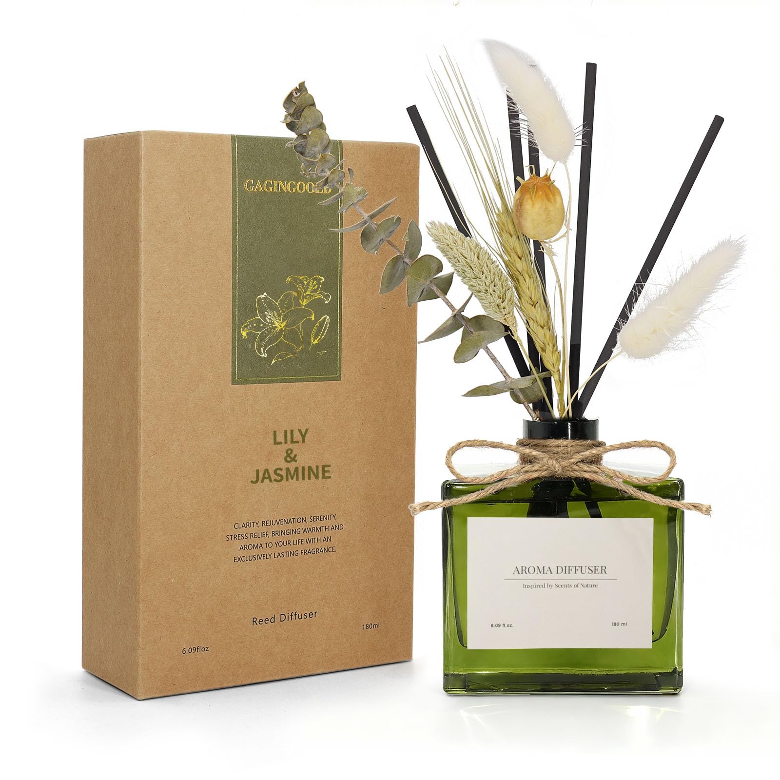 Reed Diffuser, 4 oz Earthy Sandalwood Scent Diffuser with 7 Sticks, Long Lasting Reed diffusers for Home, Elegant Fragrance for Bathroom Bedroom Office Decor, Air Fresh