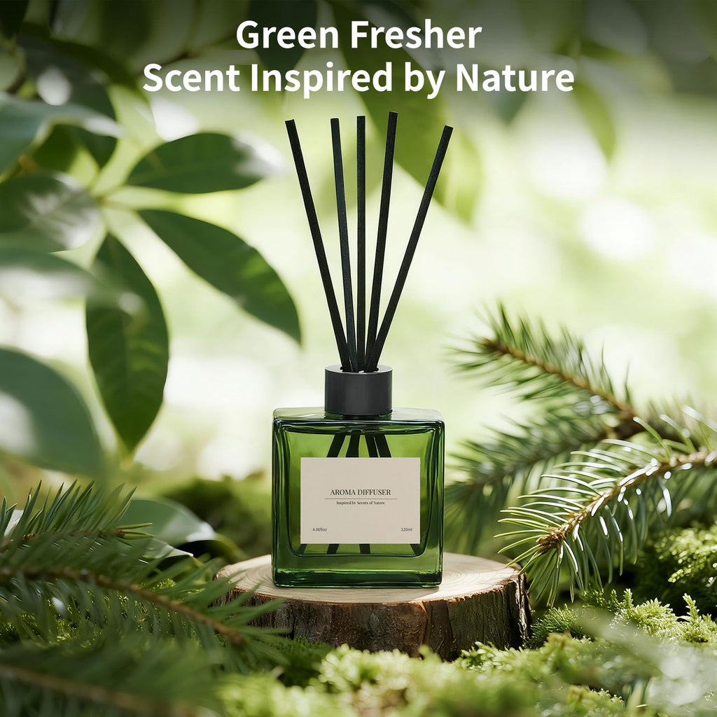 Reed Diffuser, 4 oz Earthy Sandalwood Scent Diffuser with 7 Sticks, Long Lasting Reed diffusers for Home, Elegant Fragrance for Bathroom Bedroom Office Decor, Air Fresh