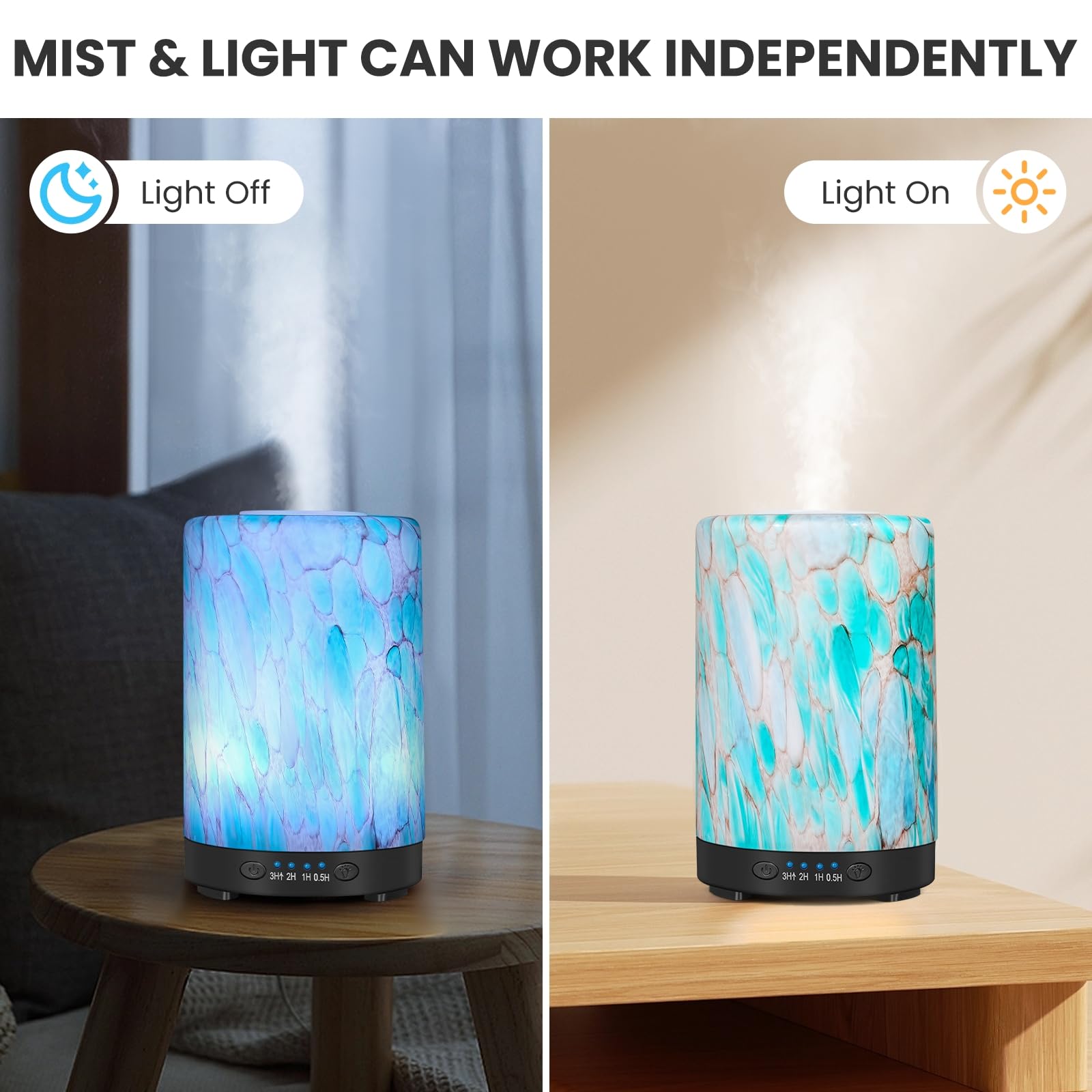 Essential Oil Diffuser 120ML Metal Aromatherapy Diffuser with Timer, Cool Mist Humidifier with Auto Shut-Off & 7 Color Lights for Home Office Spa (Tree)