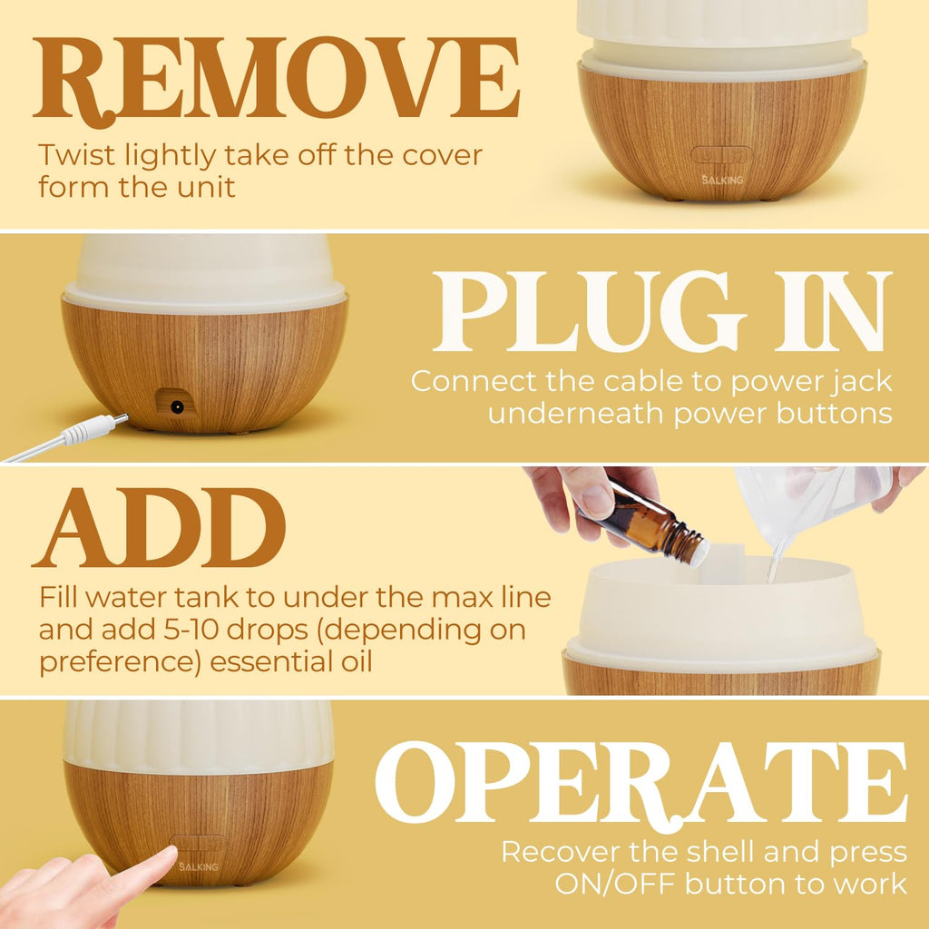 SALKING Essential Oil Diffuser, 100ml Small Aromatherapy Diffuser with Auto Shut-Off Function, Ultrasonic Diffusers for Essential Oils, Cool Mist Humidifier with Warm White Lights, for Office Home