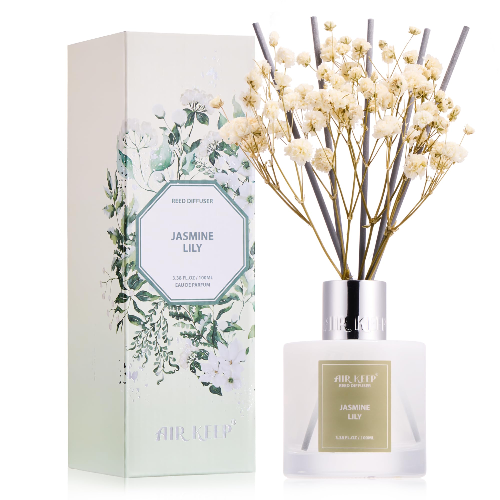 Airkeep Reed Diffuser Set,3.38 fl oz (100 ml) - Clean Linen Oil Diffusers with 8 Reed Sticks,Home Fragrance Reed Diffuser for Bathroom Shelf Decor