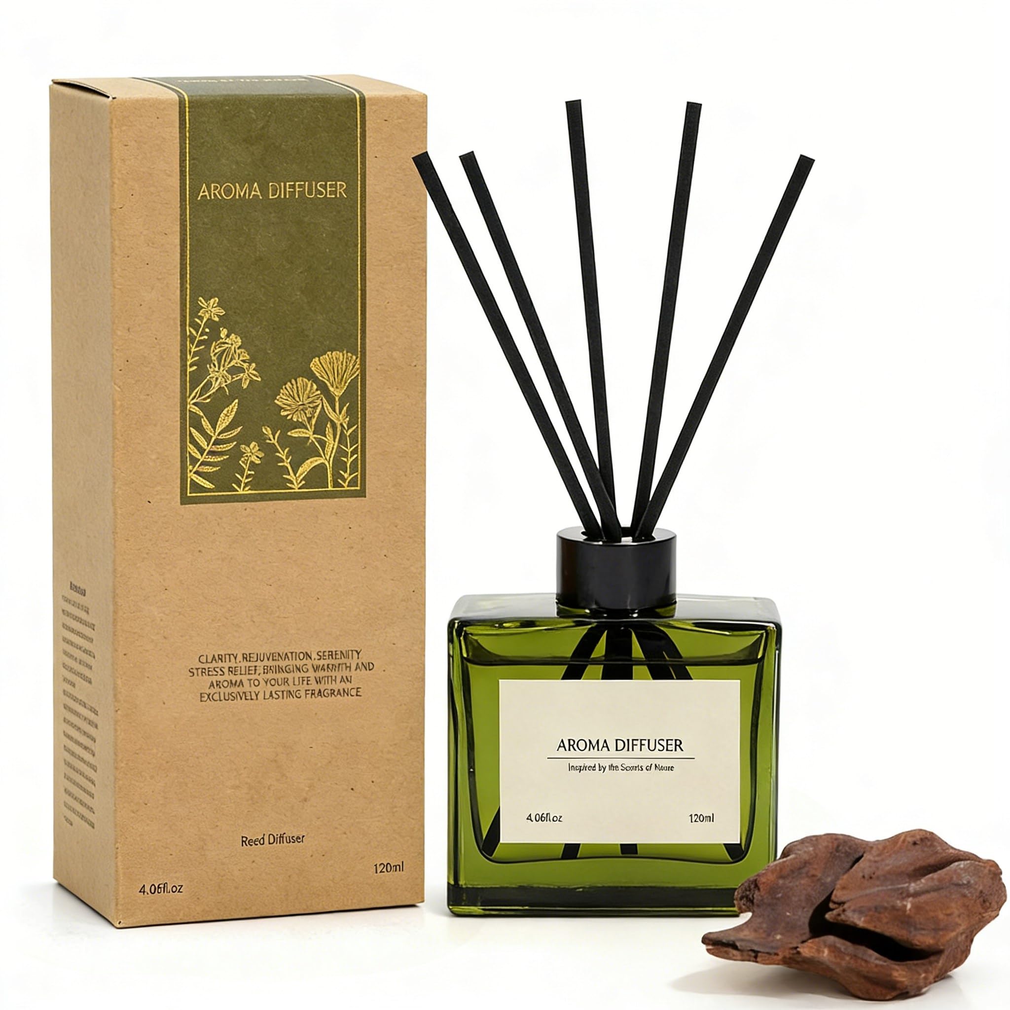 Reed Diffuser, 4 oz Earthy Sandalwood Scent Diffuser with 7 Sticks, Long Lasting Reed diffusers for Home, Elegant Fragrance for Bathroom Bedroom Office Decor, Air Fresh